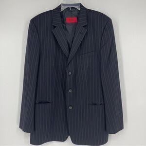 Hugo Boss Blazer Mens 44L Black Gray  Striped Sport Coat 3 Button Suit Jacket.